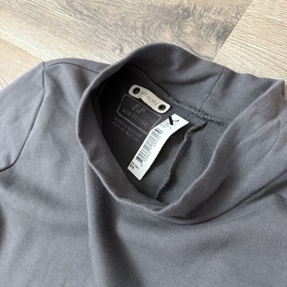 Free People Dress Womens Large Grey FP Mod Tunic Minimal Boho Modest Lagenlook - Picture 2 of 10